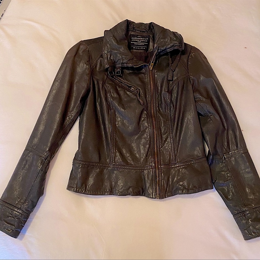 ALLSAINTS CO SPITALFIELDS-JACKS PLACE E16NN, US 6 Leather Jacket, Mauritius.
